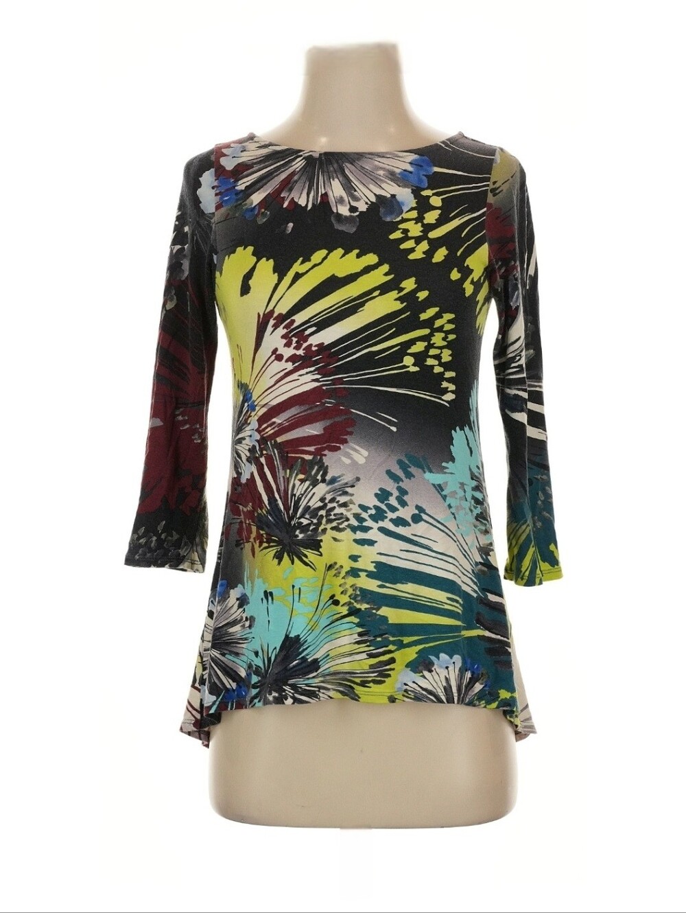 ANTHROPOLOGIE Weston Wear Floral Multicolor 3/4 Sleeve Tunic Top Sz XS